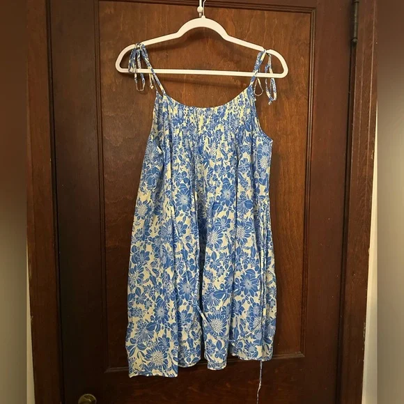 J. Crew  Halter Cross-back Cotton Voile Cover-up Dress In Blue Floral Size M - Picture 4 of 7